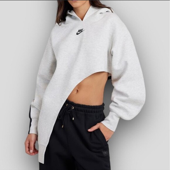 NIKE NSW Tech Fleece Asymmetrical Hoodie Sweatshirt Grey XS - Picture 2 of 7